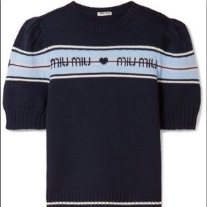 Miu Miu  wool sweater  in navy with logo